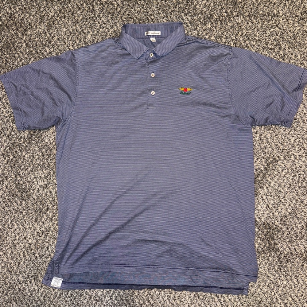 Peter Millar Mens XL Blue Stripe Baltusrol Golf Club Polo Shirt Tennis Tail